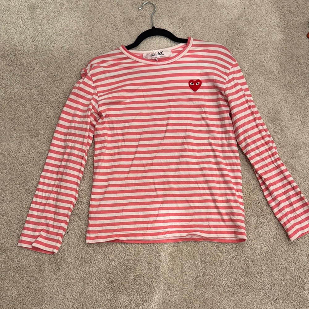 Comme des Garcons Pink and White Long Sleeve Top